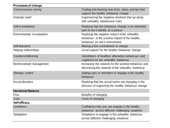 Transtheoretical model constructs taken from Glanz et al. 2008